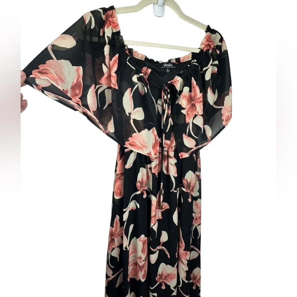 Lulus Infinite Love‎ Black Floral Print Off-the-Shoulder Maxi Dress Sz Small